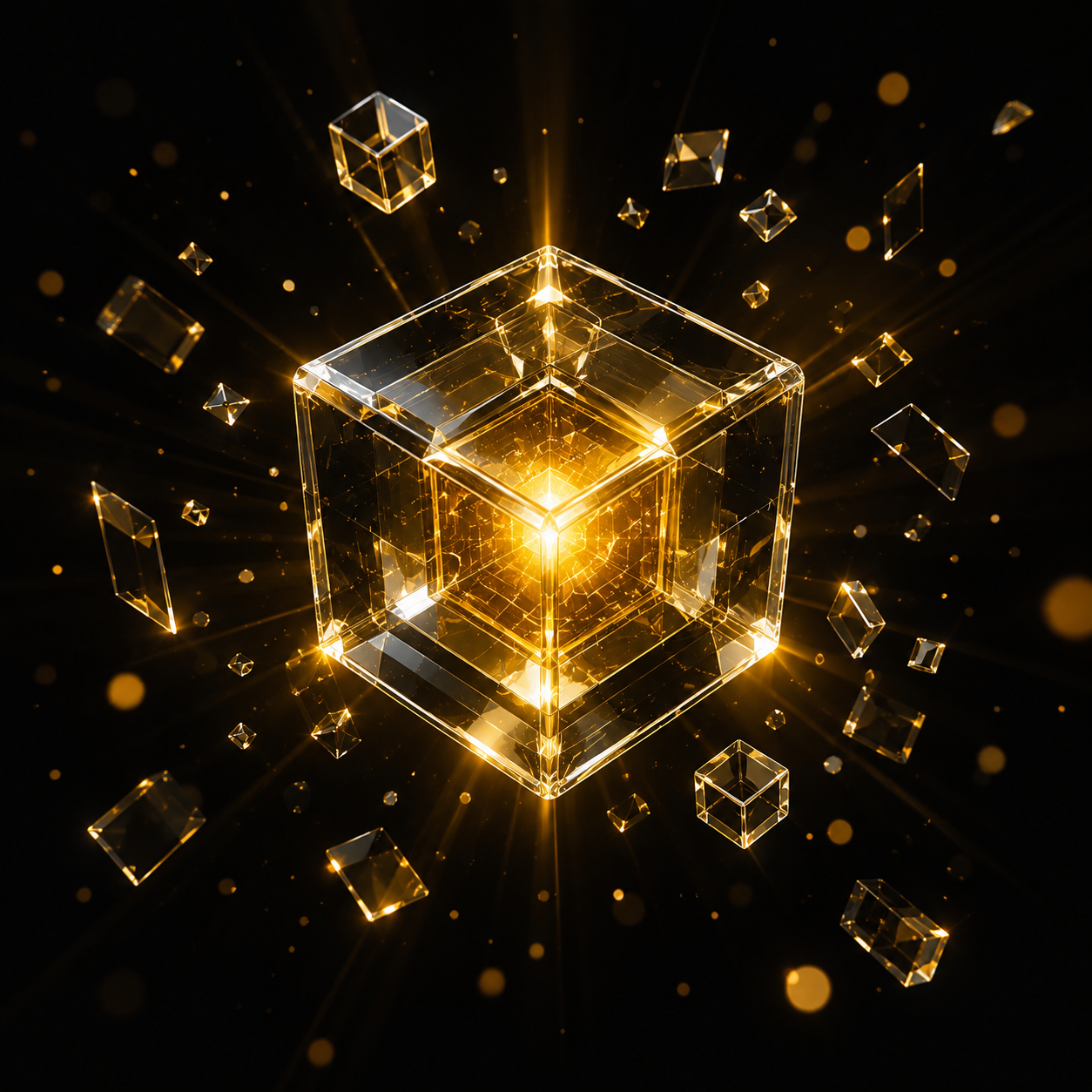 Premium digital solutions - glass cube with golden core